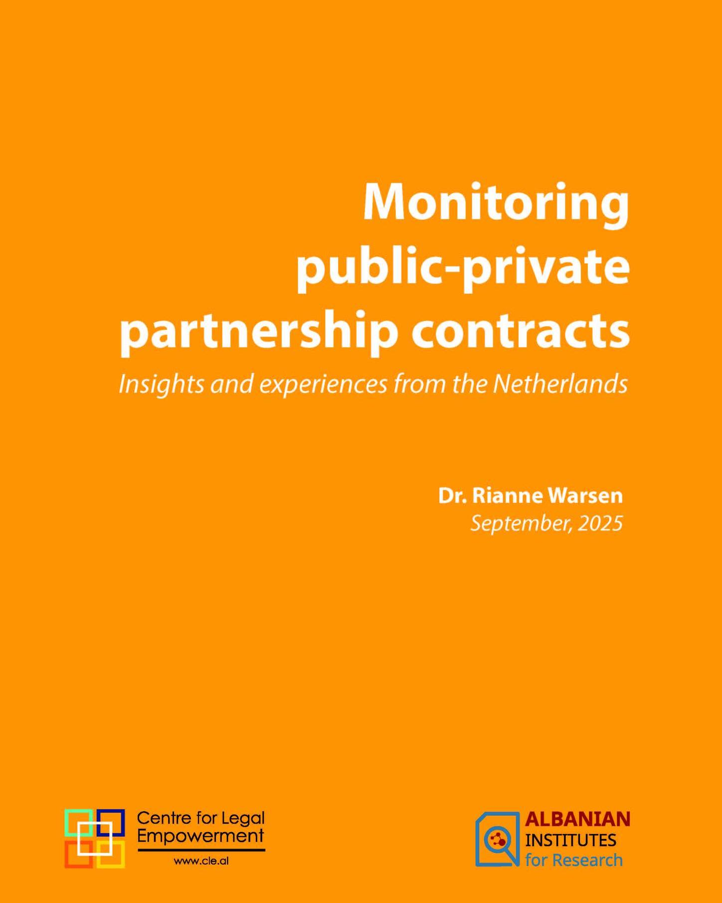 #Publication | Public-Private Partnerships are increasingly shaping strategic investments and public service delivery across the region. Ensuring sustainable monitoring of PPP contracts is essential to strengthen transparency, accountability, and the protection of public interest.

This publication presents practical insights and reflections from the Dutch experience in monitoring PPP contracts. It provides useful perspectives for public institutions, civil society, media, and other stakeholders working to enhance public oversight and informed debate.

Explore the publication on how stronger monitoring practices can contribute to more transparent, effective, and sustainable public investments.

This publication has been prepared by Dr. Rianne Warsen within the framework of the project “Building Sustainable Monitoring Capacity for Public Contracts,” supported by the Ministry of Foreign Affairs of the Netherlands under the MATRA Programme 2024 and implemented by the CLE - Centre for Legal Empowerment and the @albanian_institutes_research.

Read the publication following this link: https://www.linkedin.com/posts/cle-centre-for-legal-empowerment_monitoring-public-private-partnership-contracts-activity-7437825977487015936-A6bl?utm_source=share&utm_medium=member_desktop&rcm=ACoAAAYupfABF9a5suhPQy4Uo6wegzNrg6LwpIs

#CLE #AIR #PPP #Matra #Publication