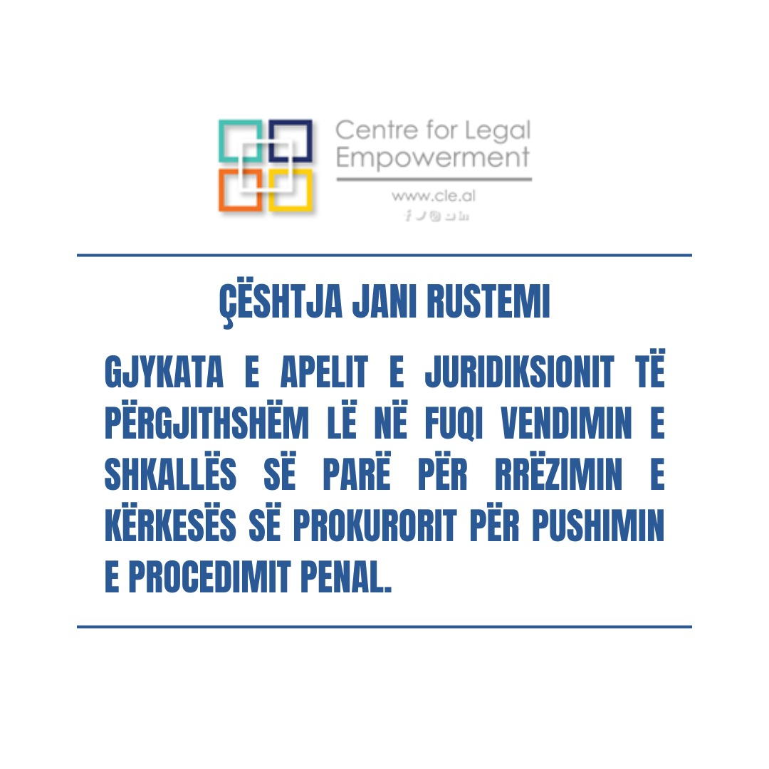 Gjykata e Apelit e Juridiksionit të Përgjithshëm la në fuqi vendimin e Gjykatës së Shkallës së Parë, e cila kishte rrëzuar kërkesën e Prokurorisë për pushimin e procedimit penal për vdekjen e 28-vjeçarit Jani Rustemi.

Sipas vendimit, hetimet nuk ishin të plota dhe duhet të vijojnë të thellohen, duke plotësuar detyrat e lëna nga Gjykata e Shkallës së Parë, për të përcaktuar nëse ka pasur neglizhencë në trajtimin mjekësor, të verifikohet mosakomodimi i tij në IEVP pas caktimit të masës së sigurimit dhe sqarimi i rrethanave të trajtimit gjatë qëndrimit në Bllokun e Sigurisë e më pas në QSUT.

Çështja duhet të trajtohet me përparësi dhe hetimet të përfundojnë brenda afatit të caktuar nga gjykata. ⏳

#Drejtësi #Hetime #CLE #JaniRustemi #Vendim